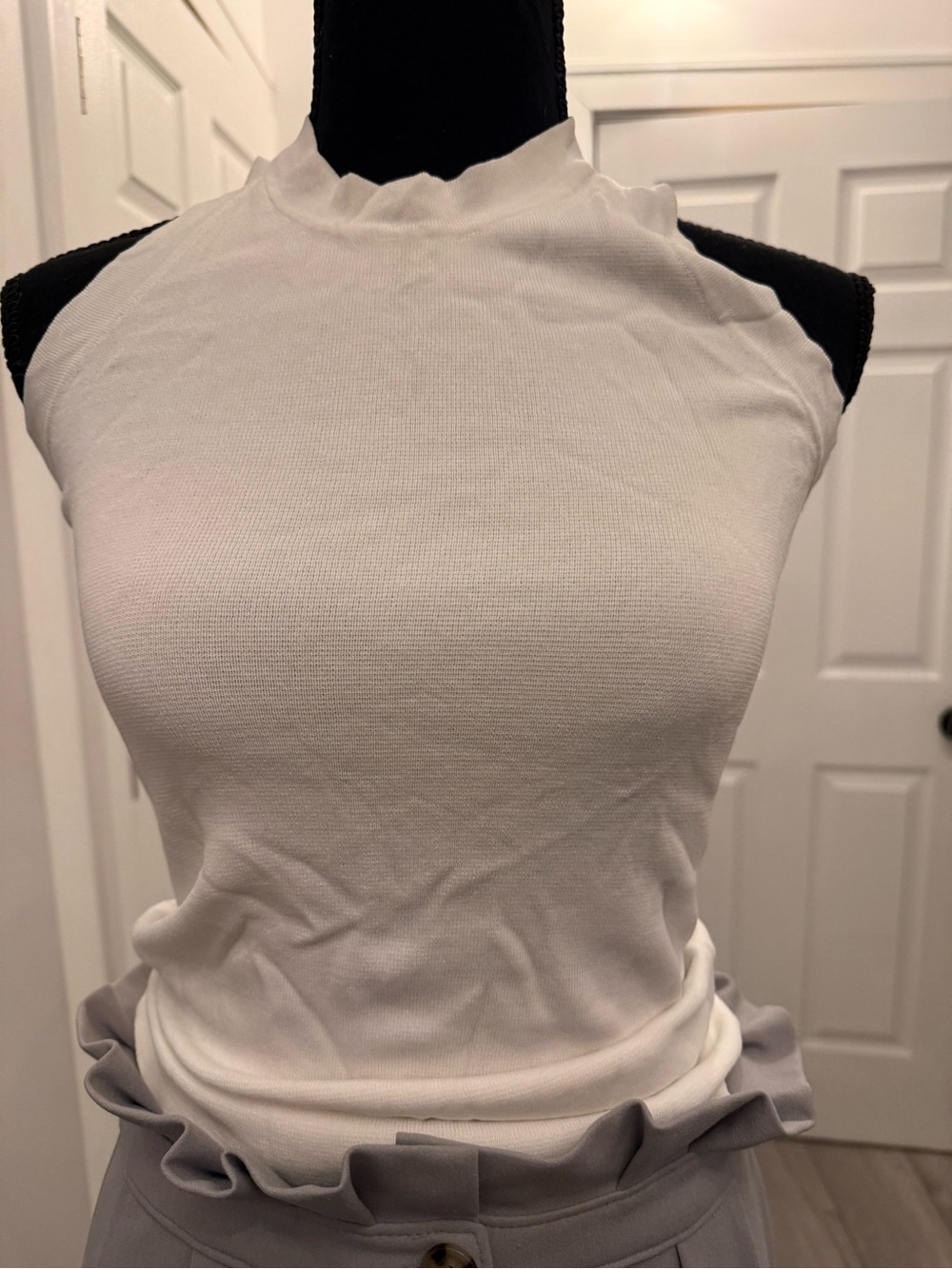 Zara White Sleeveless Mock Neck Tank